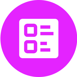 Icon with checklist on pink circle background.