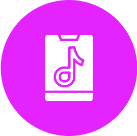 Pink circle with music note icon.