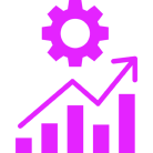 Pink chart and gear icon on black.